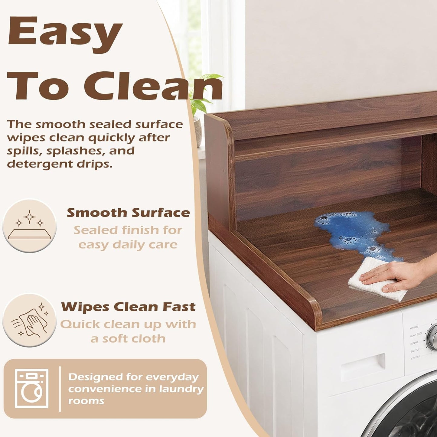 Royxen Laundry Countertop with 2-Tier Shelf Universal Fit, Washer and Dryer Countertop with Storage Space, Shelf Height 11.5 Inches, Solid Wood Core, Oak