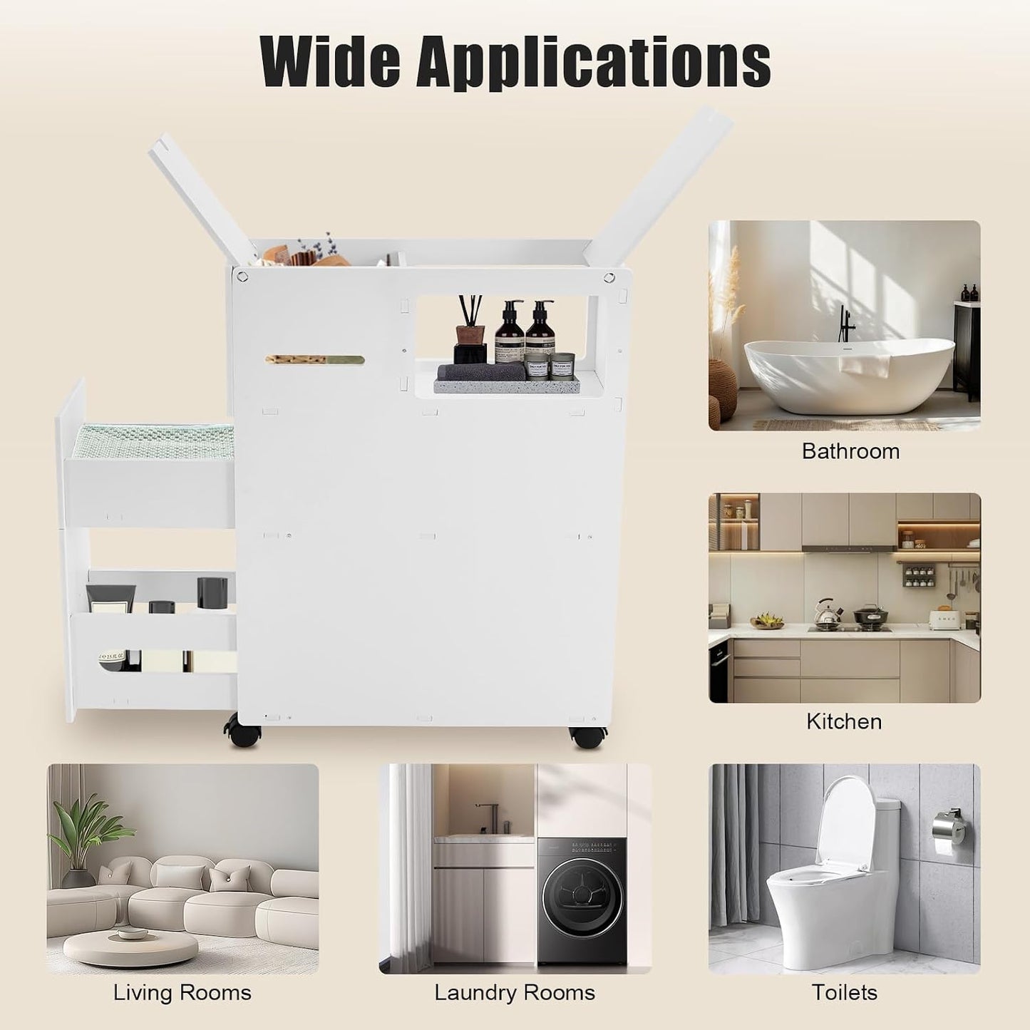 PERFERATE Slim Bathroom Storage Cabinet with Toilet Paper Holder - Narrow Slide Out Drawers Rolling Cart Organizer for Small Space for Bathroom Small Space, Toilet Corner Storage