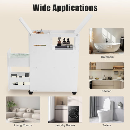 PERFERATE Slim Bathroom Storage Cabinet with Toilet Paper Holder - Narrow Slide Out Drawers Rolling Cart Organizer for Small Space for Bathroom Small Space, Toilet Corner Storage