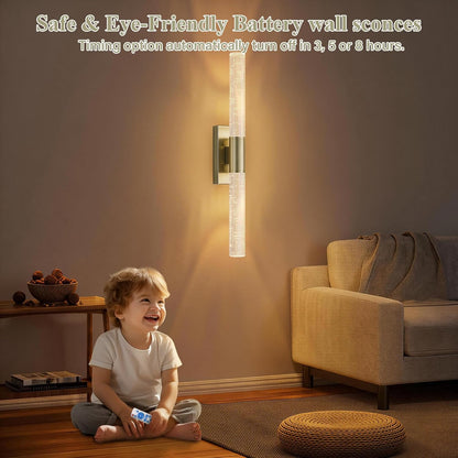 camuucci Battery Operated Wall Sconces Set of 2 Rechargeable Battery Powered Wall Light with 12000mAh Not Hardwired Dimmable Wall Lamp Fixtures for Bedroom Living Room Gold 15.3 Inches