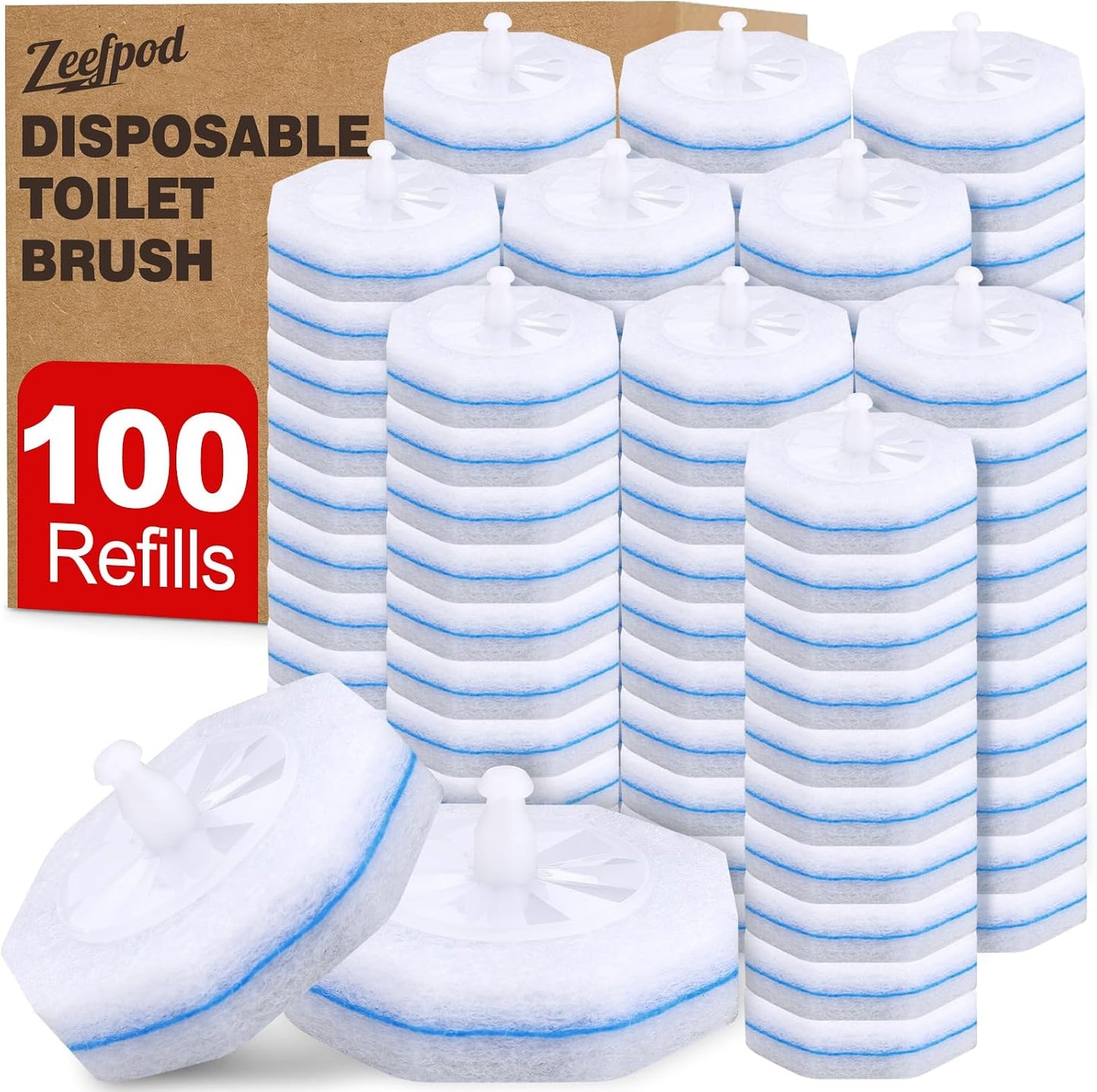 100 Count Disposable Toilet Brush,Toilet Cleaner Wand Refills Compatible with Most Toilet Brushes- No Falling Apart, Fresh Fragrance，4X Cleaning Power，Bathroom Cleaning.