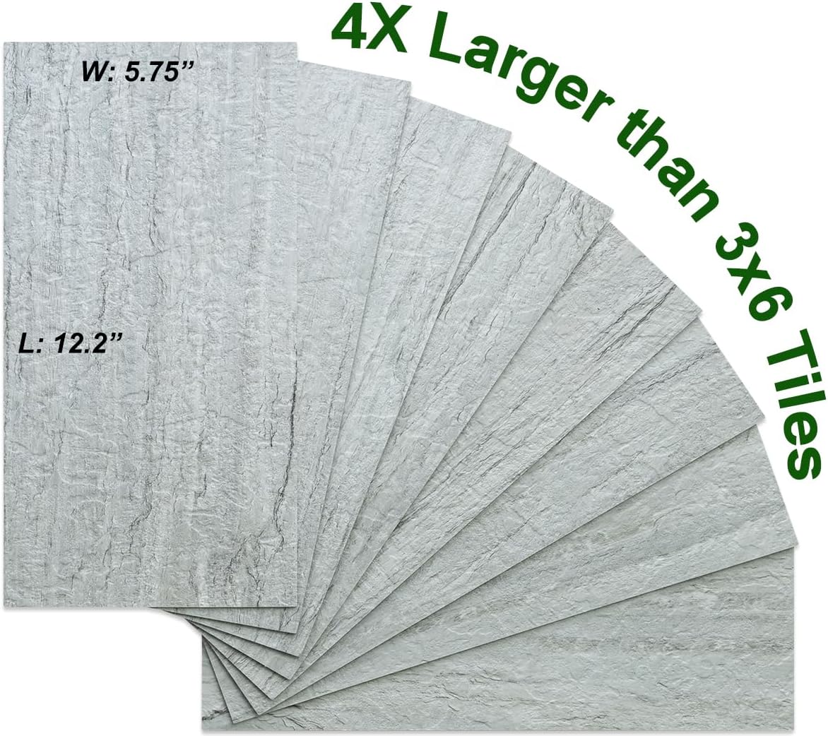 AULIGET 6" x 12" Black Slate Peel and Stick Backsplash Wall Tiles, PVC Faux Stone Stick on Tiles for Backsplash Kitchen, Bathroom, Laundry Room, Camper, Fireplace (Pack of 20)
