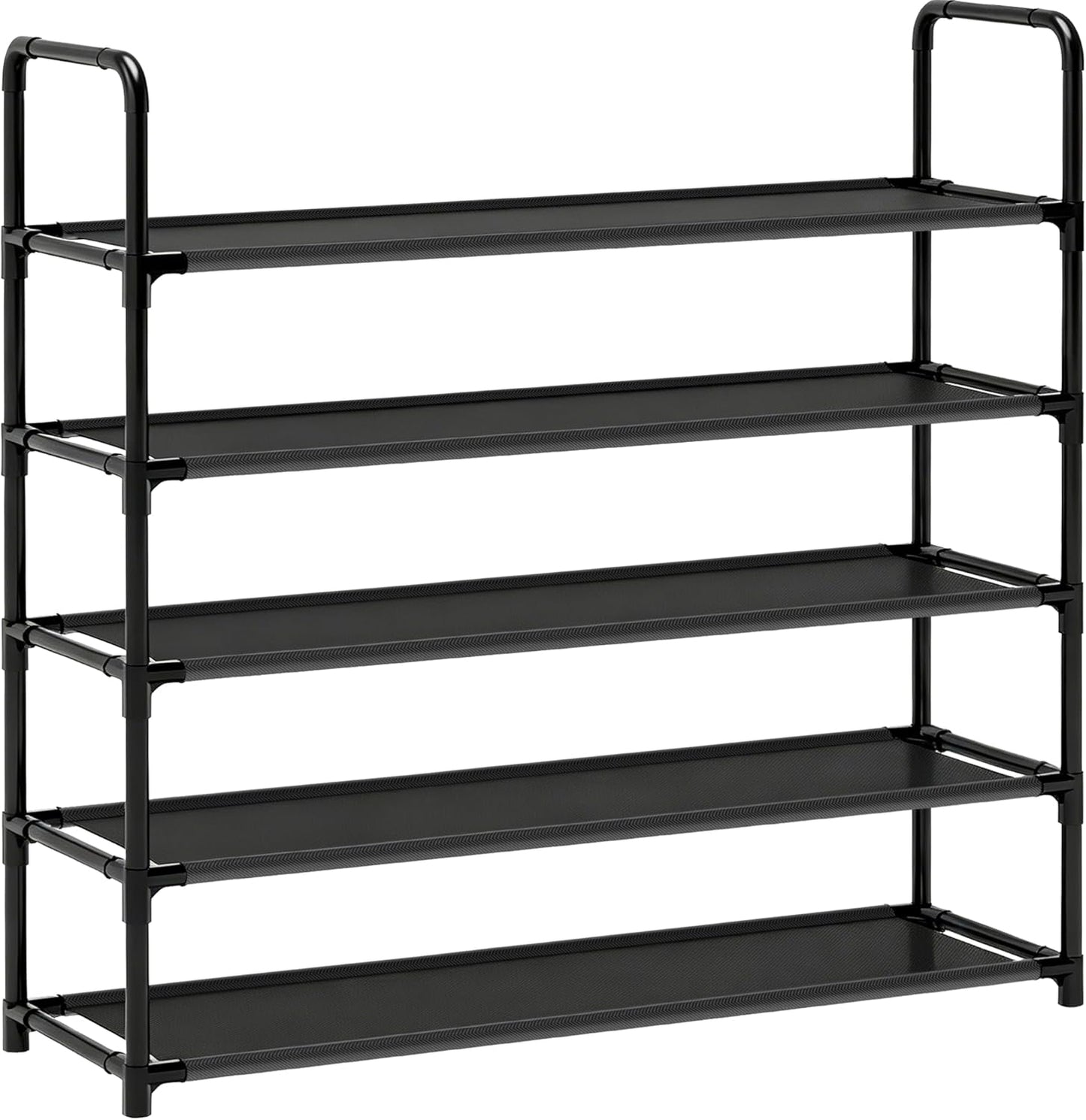 Long Shoe Rack, 3-Tier Stackable Shoe Organizer for Closet, Entryway, Hallway, Extra Bottom Layer, Holds 16-20 Pairs, Sturdy & Durable Waterproof Fabric Shelf, Space-Saving,Black(35.8" Wide)