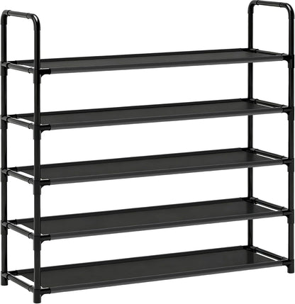 Long Shoe Rack, 3-Tier Stackable Shoe Organizer for Closet, Entryway, Hallway, Extra Bottom Layer, Holds 16-20 Pairs, Sturdy & Durable Waterproof Fabric Shelf, Space-Saving,Black(35.8" Wide)