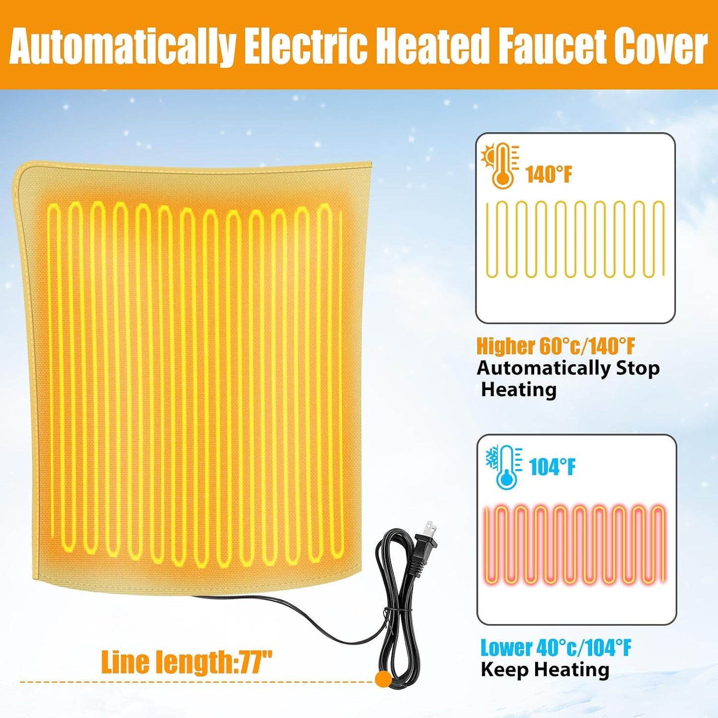 Heated Outdoor Faucet Cover for Winter Freeze Protection, Auto On/Off Thermostat Control Water Pipe Heater, 20"x17" Waterproof Heated Spigot Cover for Hose Bib and Backflow Preventer