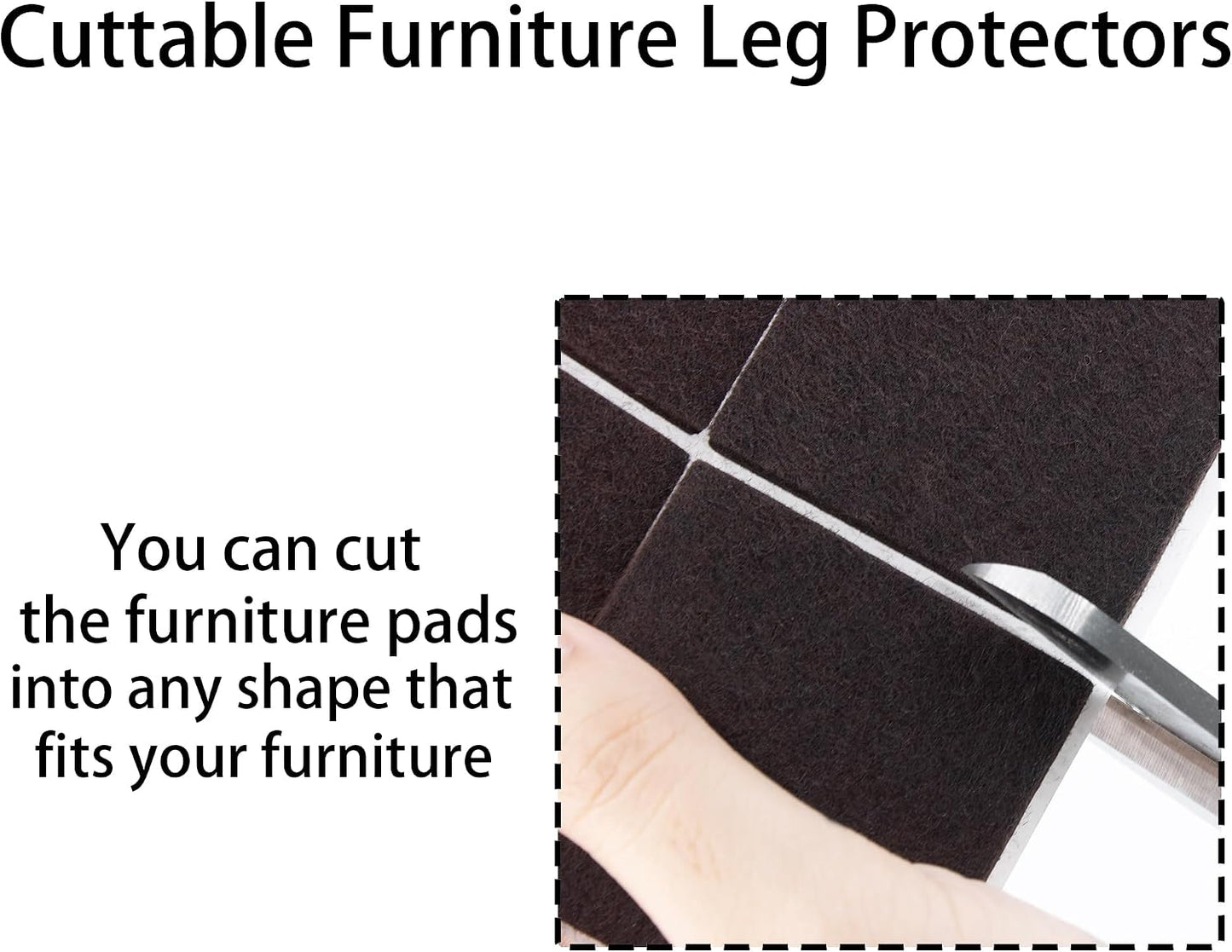 1.5inch Square Felt Furniture Pads, 16Pcs Self Adhesive Cuttable Felt Furniture Leg Pads Floor Protectors Furniture Sliders for Hardwoods Floors, Brown