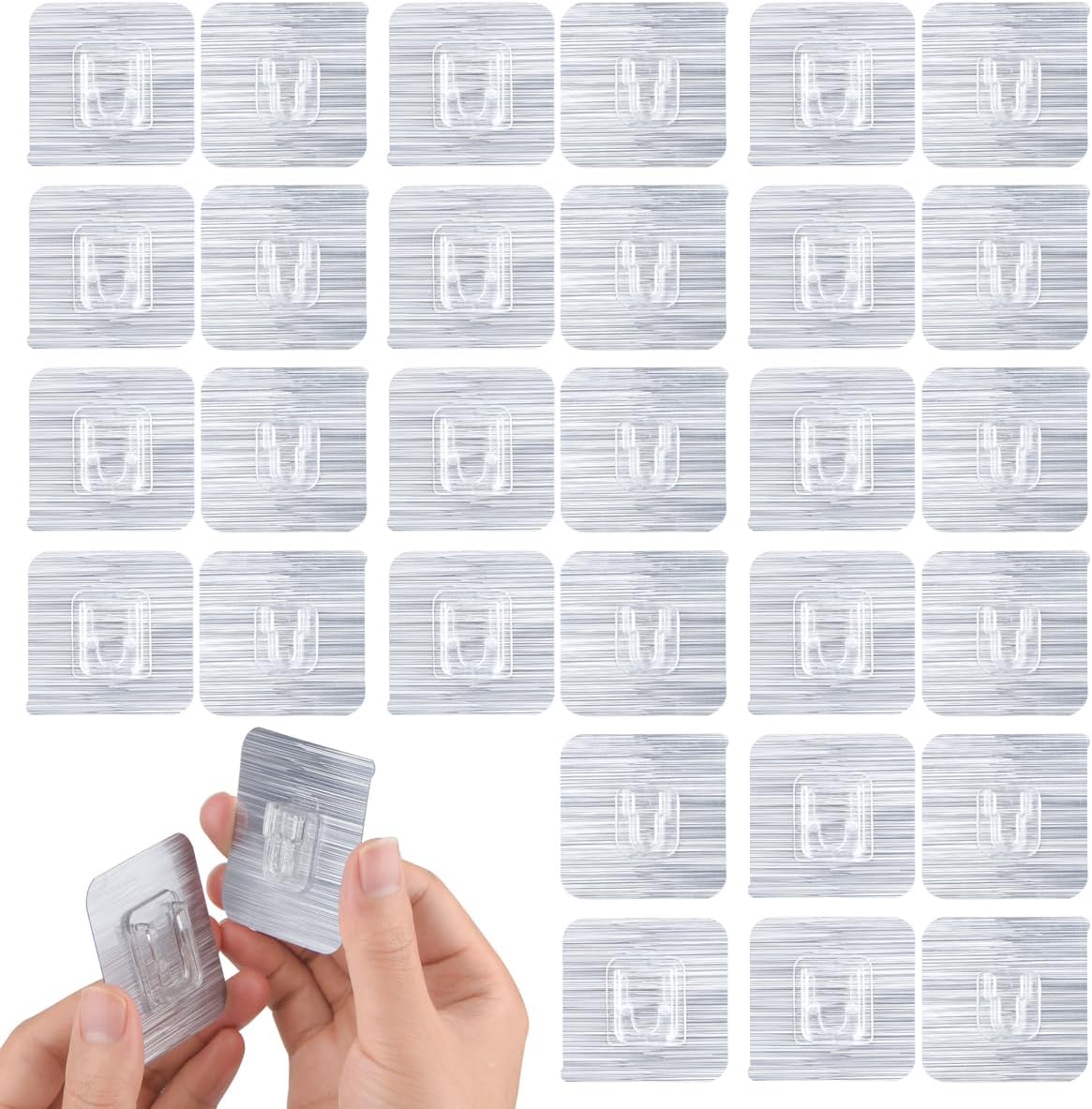 30-Piece Double-Sided Adhesive Wall Hooks - 15LB Max Heavy Duty, Clean, Waterproof Utility Hooks for Bathroom, Kitchen, Picture Hanging