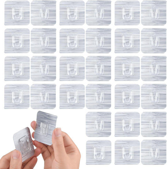 30-Piece Double-Sided Adhesive Wall Hooks - 15LB Max Heavy Duty, Clean, Waterproof Utility Hooks for Bathroom, Kitchen, Picture Hanging