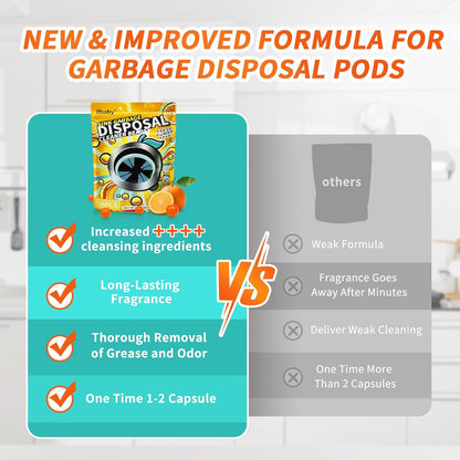 50 Count Garbage Disposal Cleaner and Deodorizer – Sink Odor Eliminator, New Powerful XL Sink Drain Freshener Pods | Dissolves Grease, Eliminates Odors, Lemon Zest Scent
