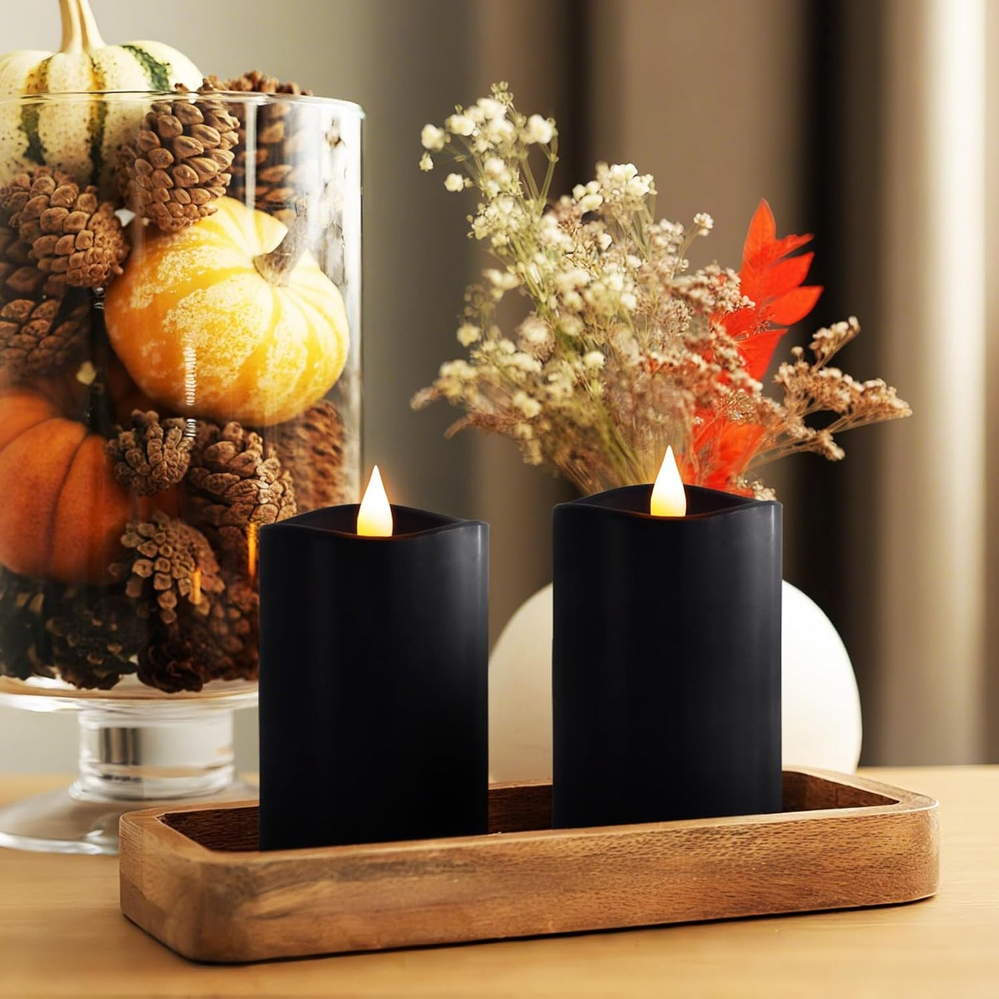 3x3 Flickering Flameless Candles Set of 2, 2AA Battery Life 600 Hours Battery Candles Flickering with Timer,3 inch Flameless Candles with Remote for Indoor/Outdoor, Ivory