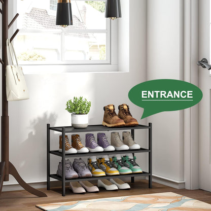kiplant Small Shoe Rack, 4-Tier Bamboo Wood Shoe Rack for Entryway, Stackable Shoe Organizer for Hallway Closet, Free Standing Shoe Racks for Indoor & Outdoor
