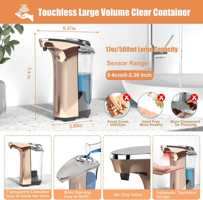 PZOTRUF Automatic Soap Dispenser, Touchless Dish Soap Dispenser 17oz/500ml with Infrared Sensor, 5 Adjustable Soap Dispensing Levels, Liquid Hand Dispenser for Bathroom Kitchen Sink (Silver)