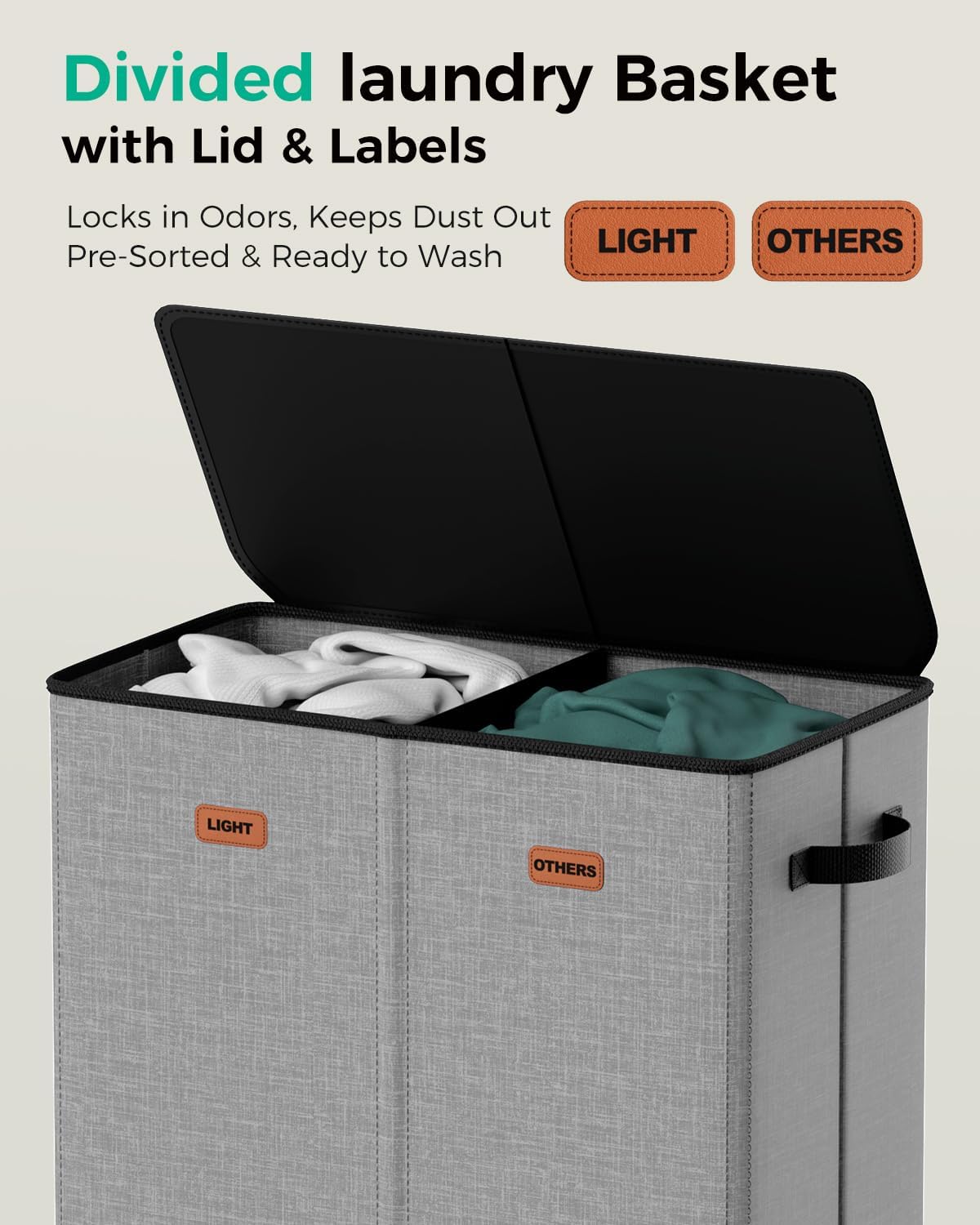 150L 2-Section Laundry Hamper with Lid – Removable Bag, Double Compartment Clothes Hamper for Bathroom, Bedroom, Dorm & Laundry Room