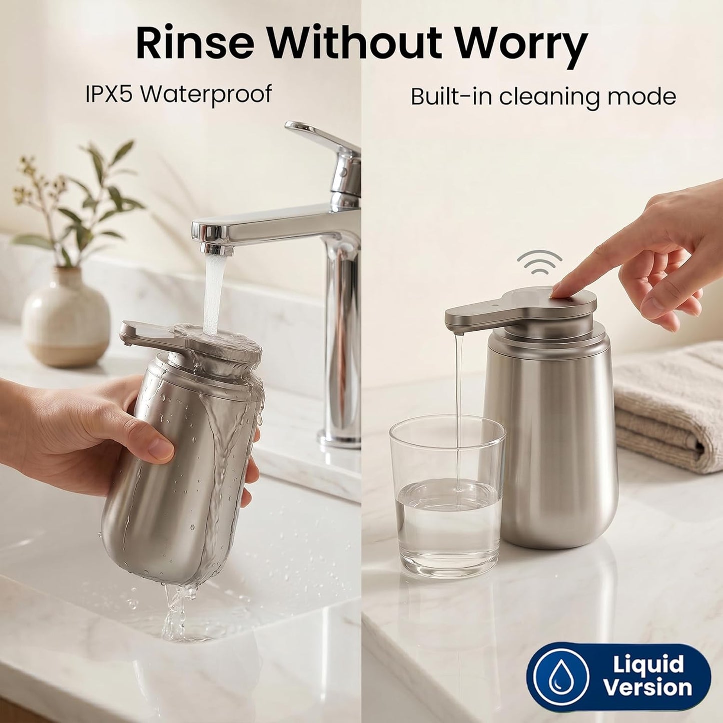 GentleJet NovaJet Automatic Foaming Soap Dispenser – Touchless Sensor, USB-C Rechargeable, 304 Stainless Steel, IPX5 Waterproof for Bathroom Kitchen Sink, 12 oz / 350 ml
