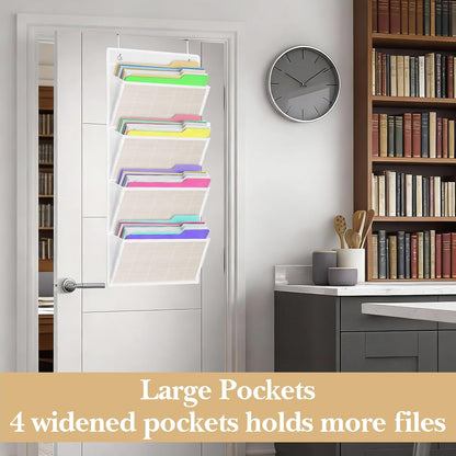 homyfort Over the Door File Organizer, Wall Hanging File Folders with 5 Large Pocket for Mails, Magazines, Back to School Supplies,Office Chart Storage, Paper Organization (Grey)