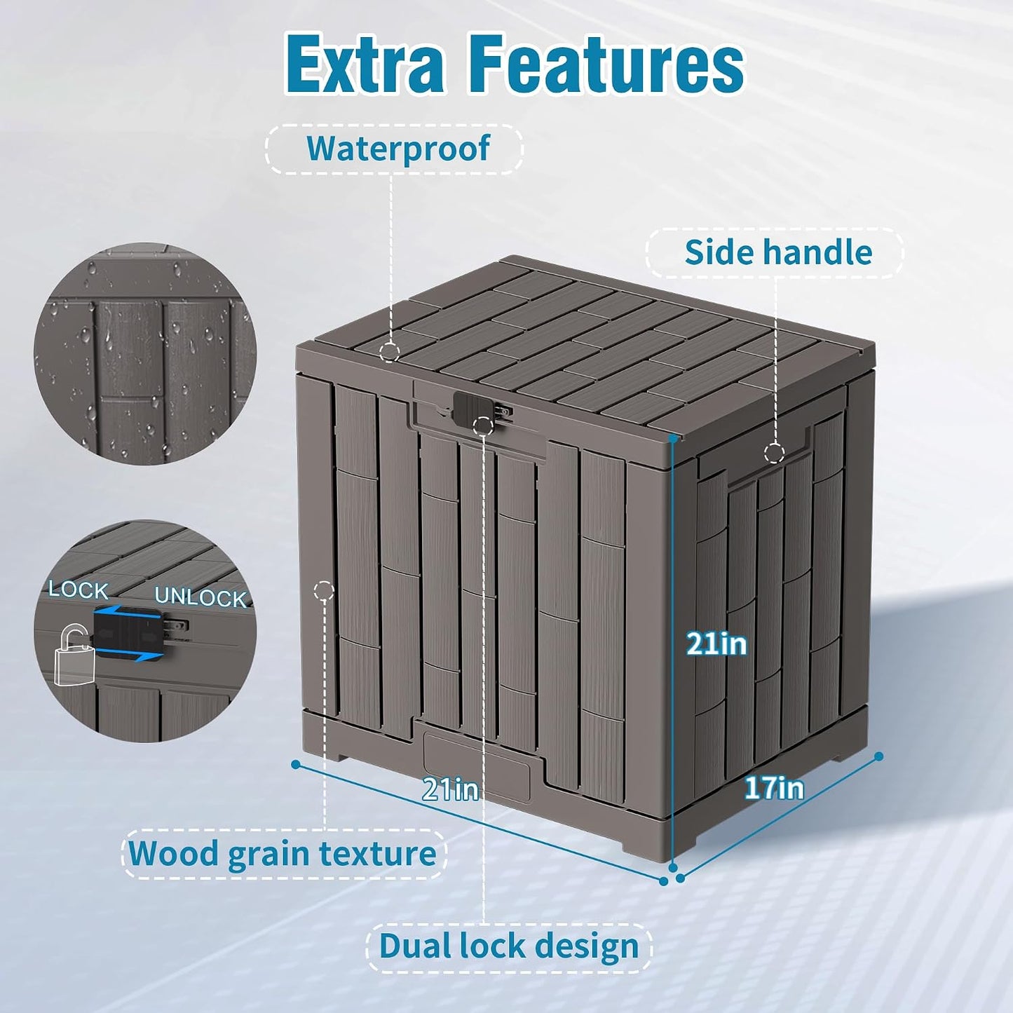 Outdoor Storage Box, 60 Gallon Waterproof Deck Box, Lockable Storage Container, Built-in Reinforcing Metal Rod Outside Resin Bin for Patio, Garden, Poolside and Garage