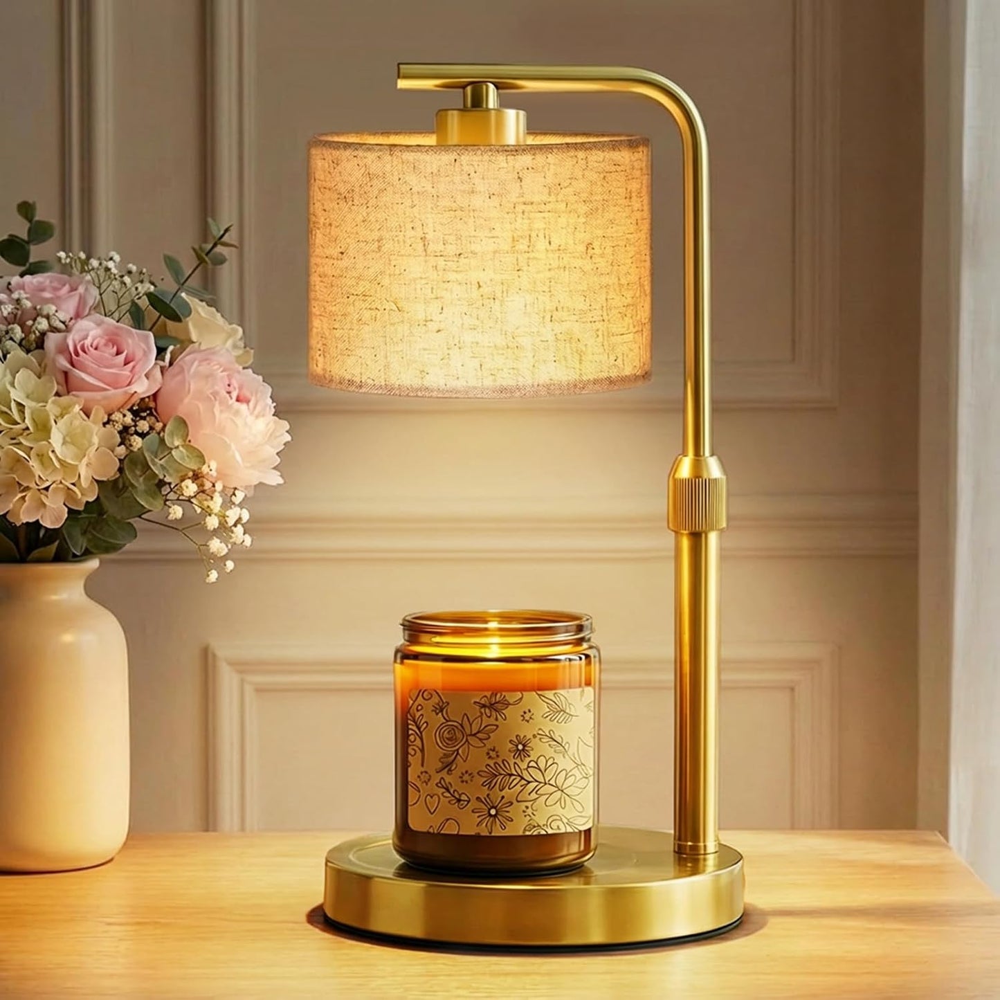 Candle Warmer Lamp with Timer Dimmer, Height Adjustable Modern Farmhouse Candle Warmer, Electric Candle Lamp Warmer with 2 Bulbs, Birthday Gifts for Women Mom, Gift for Home Decor