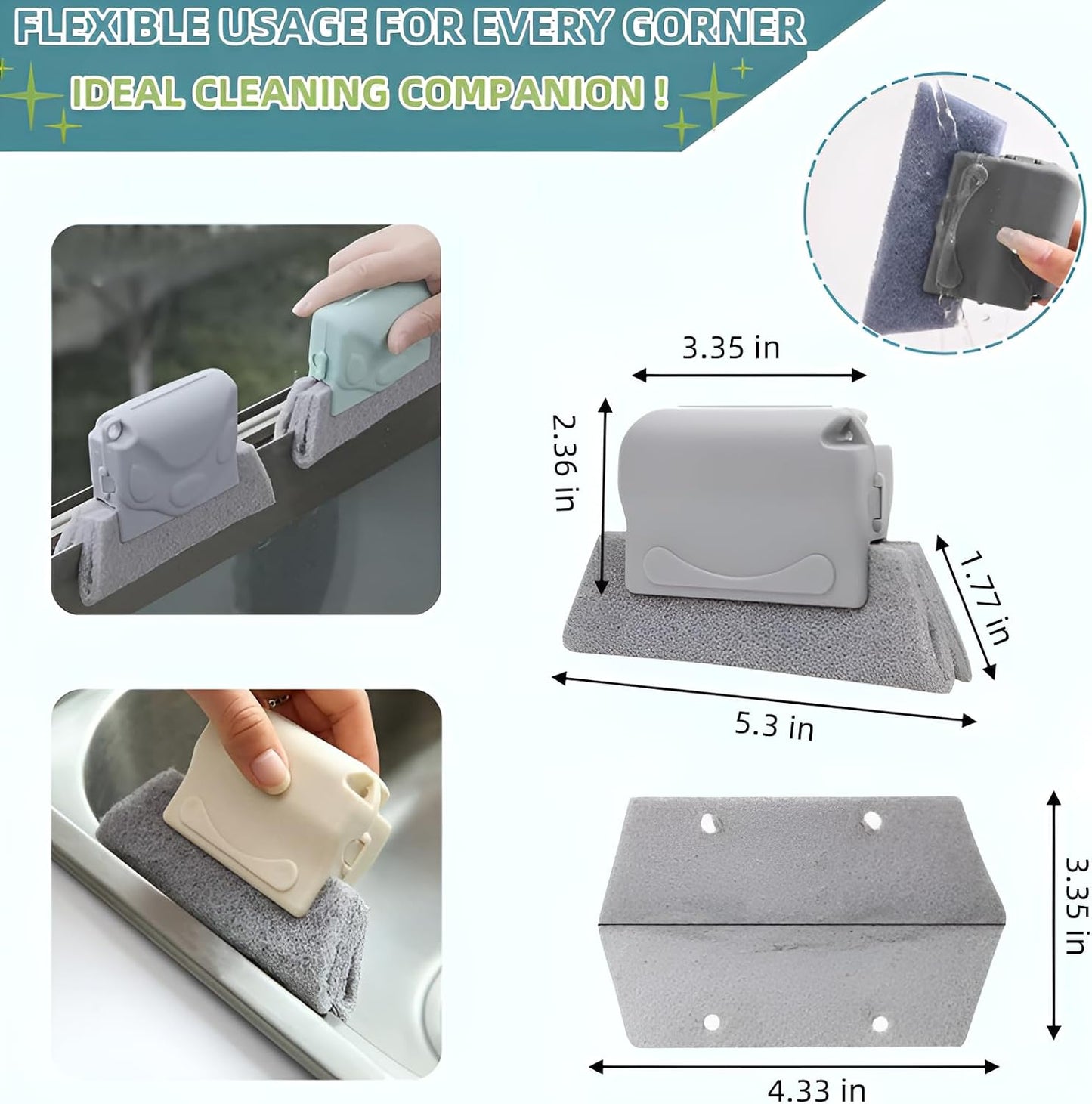 Window Cleaner Kit for Screen & Groove - Mesh Screen Cleaning Brush + 3 Magic Window Track Cleaning Brushes & 6 Replaceable Cleaning Cloths – 14.8″ Detachable Long Handle, Wet & Dry Dual Use
