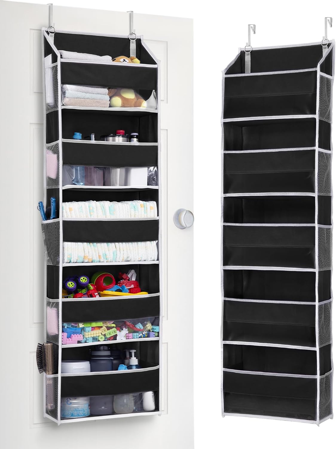 ULG Over the Door Organizer, 5-Tier Extra Large Hanging Storage with 10 Mesh Pockets, 100 lbs Capacity, Heavy Duty Door Organizer for Closet, Bedroom, Nursery Storage, Beige
