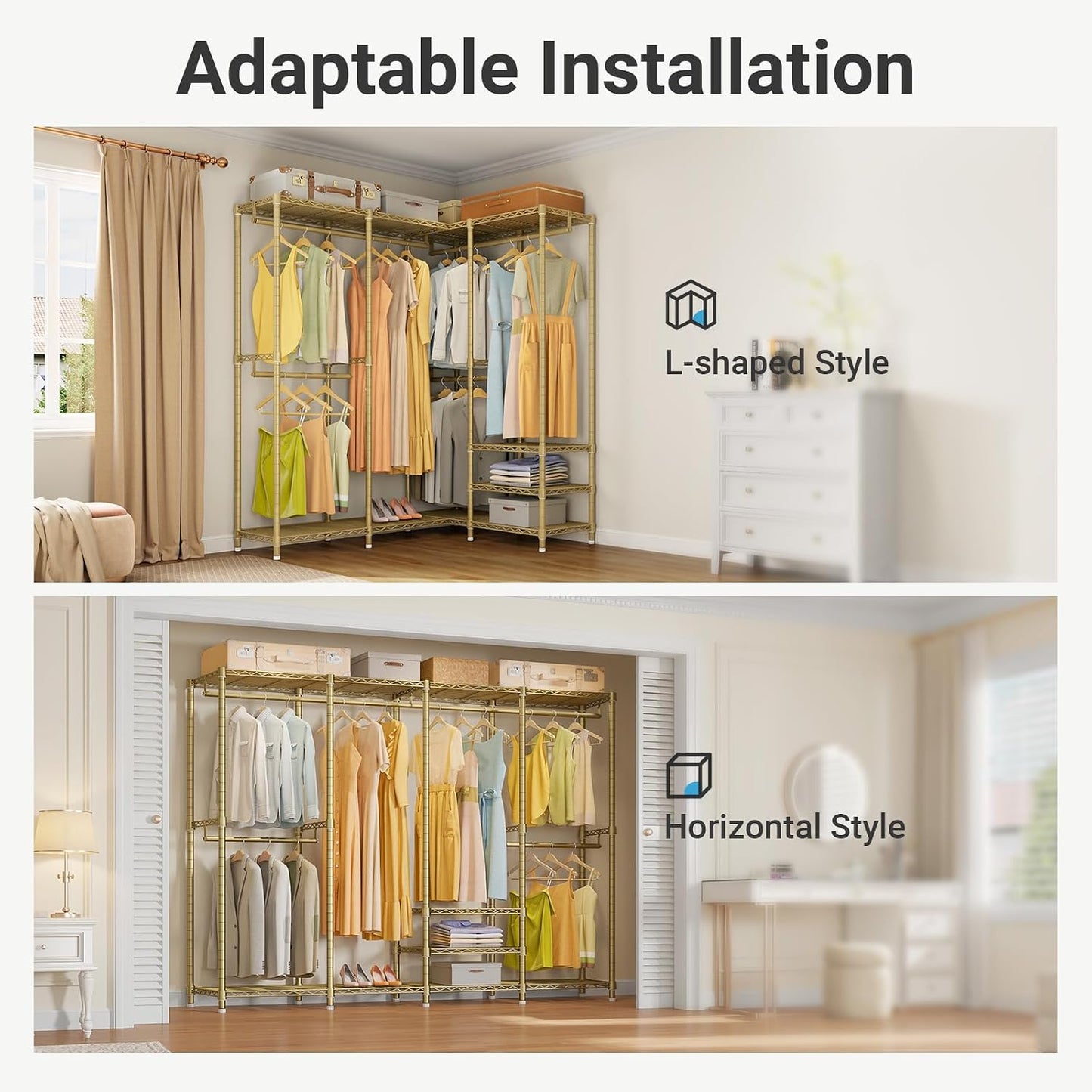 VIPEK V40 Heavy Duty Clothes Rack, 1110lbs Capacity Sturdy Metal Garment Rack, Clothing Rack with 6 Shelves & 4 Hang Rods, Adjustable Open Wardrobe Closet Organizer for Bedroom/Apartment/Retail, Black