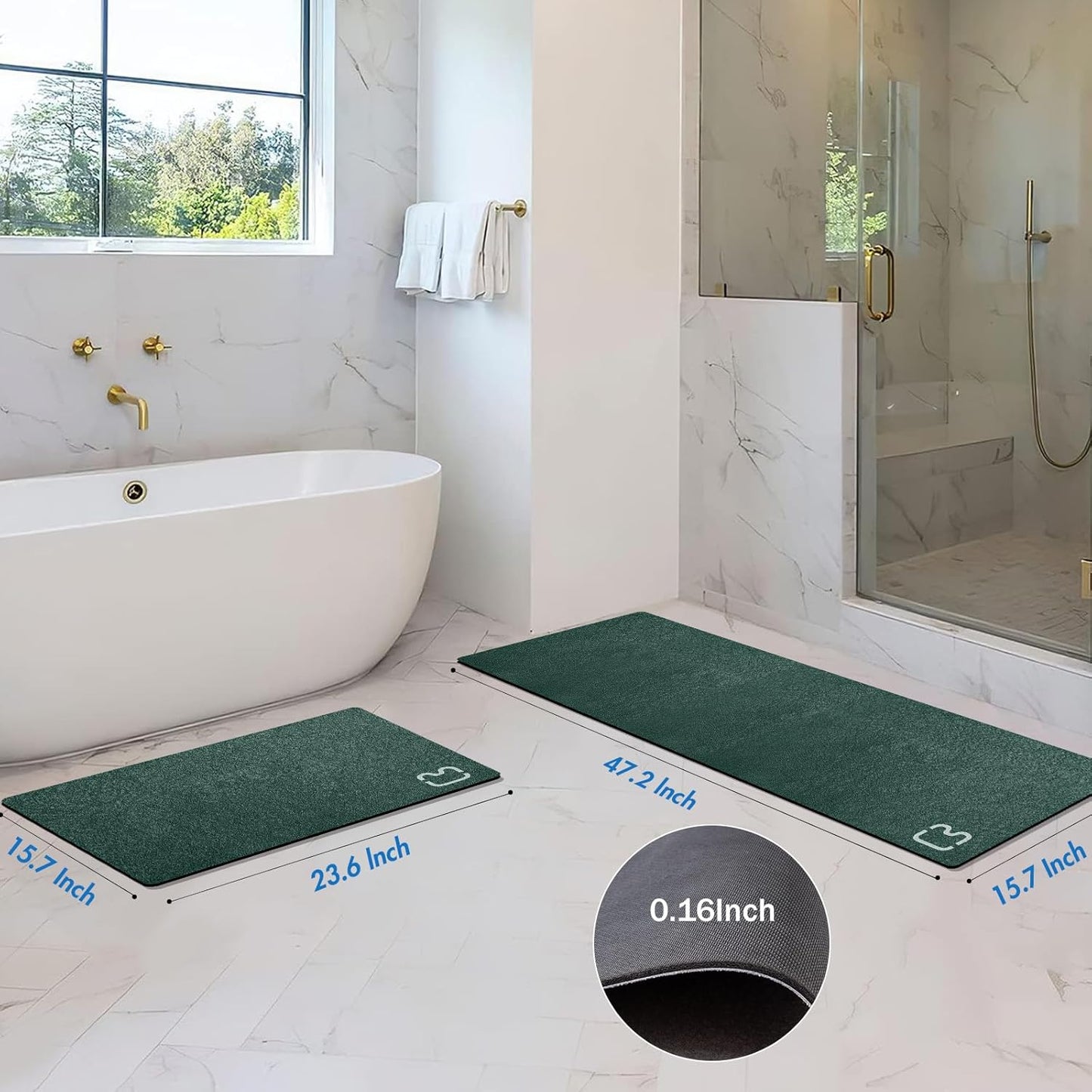 Diatomaceous Earth Bath Mat Rugs Super Absorbent Diatomite Stone Bath Mat Non Slip Quick Dry Thin Bathroom Mat Fit Under Door, Floor Rugs in Front of Bathtub, Shower Room, Sink,15.7"x23.6", Grey