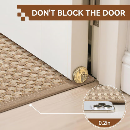 Front Door Mat 17''x30'', Absorbent Dirt Resist Washable Non Slip Low-Profile Indoor Doormat, Easy Clean Welcome Entryway Door Mats, Brown