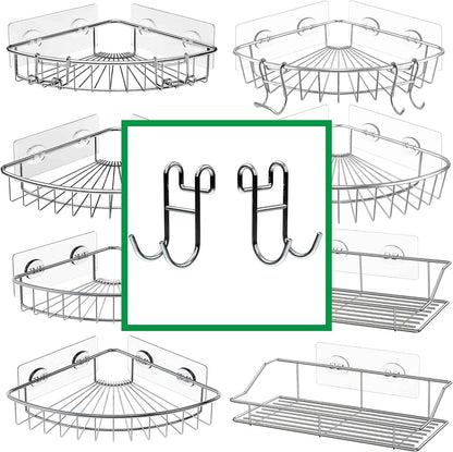 Shower Caddy With Hooks - Razor Holder and Loofah Hanger 2 Pack Silver