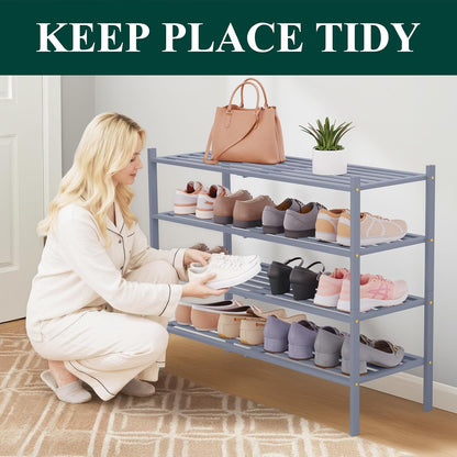 Smiry Bamboo Shoe Rack, 3 Tier Free Standing Wooden Shoe Organizer, Stackable Wood Shoe Storage Shelf for Closet, Entryway, 5 Horizontal Slats, 26.8"x11"x18.3", Natural
