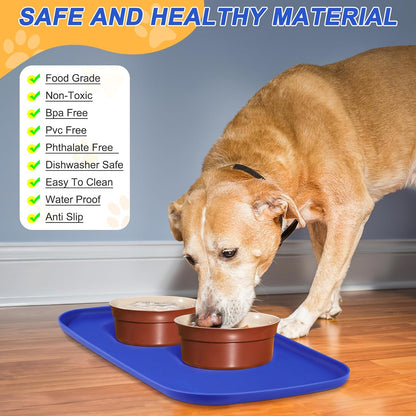 SMILOOL Silicone Pet Food Mat with Raised Edge for Food and Water Bowl, Dog Feeding Mats, Cat Food Trays for Floor Waterproof, Rubber Tray for Dogs and Cats, 19 x 12 x 0.7 Black