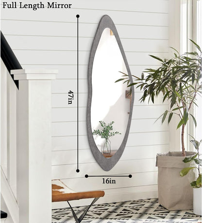 AAZZKANG Irregular Wall Mirror Full Length Black Wood Framed Large | 47"x20" Asymmetrical Full Body Mirrors for Bedroom Living Room Entryway