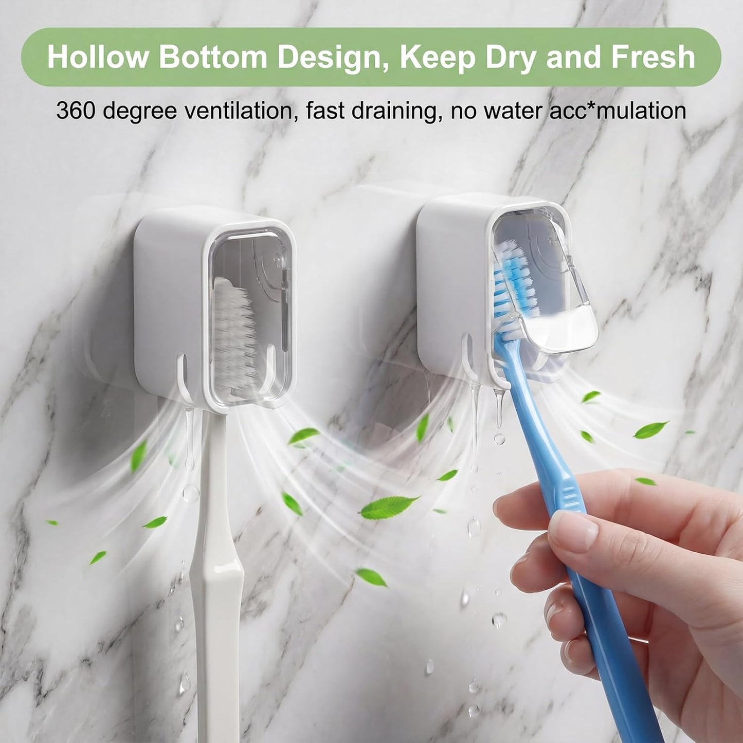 2PCS Toothbrush Wall Mount for Shower Clear Self Adhesive Toothbrush Holder Hanging Innovation Single Slot Design Wall Hanging Toothbrush-Holder with Cover for Bathroom Family Travel