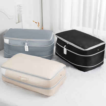 Comforter Storage Bag - Large Capacity Bedding Storage Bags Ultra Space Saving Self Compression Organizer, Washable Compression Bags for Storage Comforter Blanket Duvet Pillow, 2-Pack, Beige
