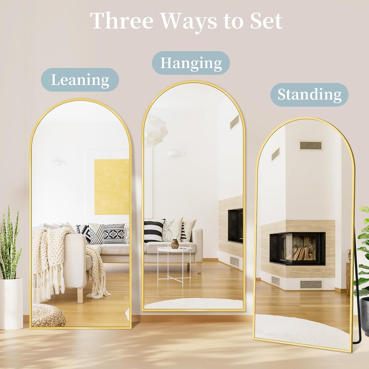 Full Length Mirror with Stand, 71"x28" Arched Full Body Large Stand Up Aluminum Frame Floor Standing Mirror, Freestanding Hanging Leaning Mounted for Bedroom Living Room Entryway Gold