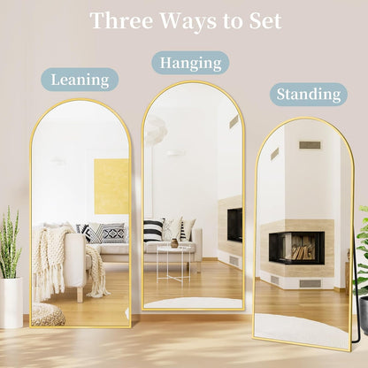 Full Length Mirror with Stand, 71"x28" Arched Full Body Large Stand Up Aluminum Frame Floor Standing Mirror, Freestanding Hanging Leaning Mounted for Bedroom Living Room Entryway Gold