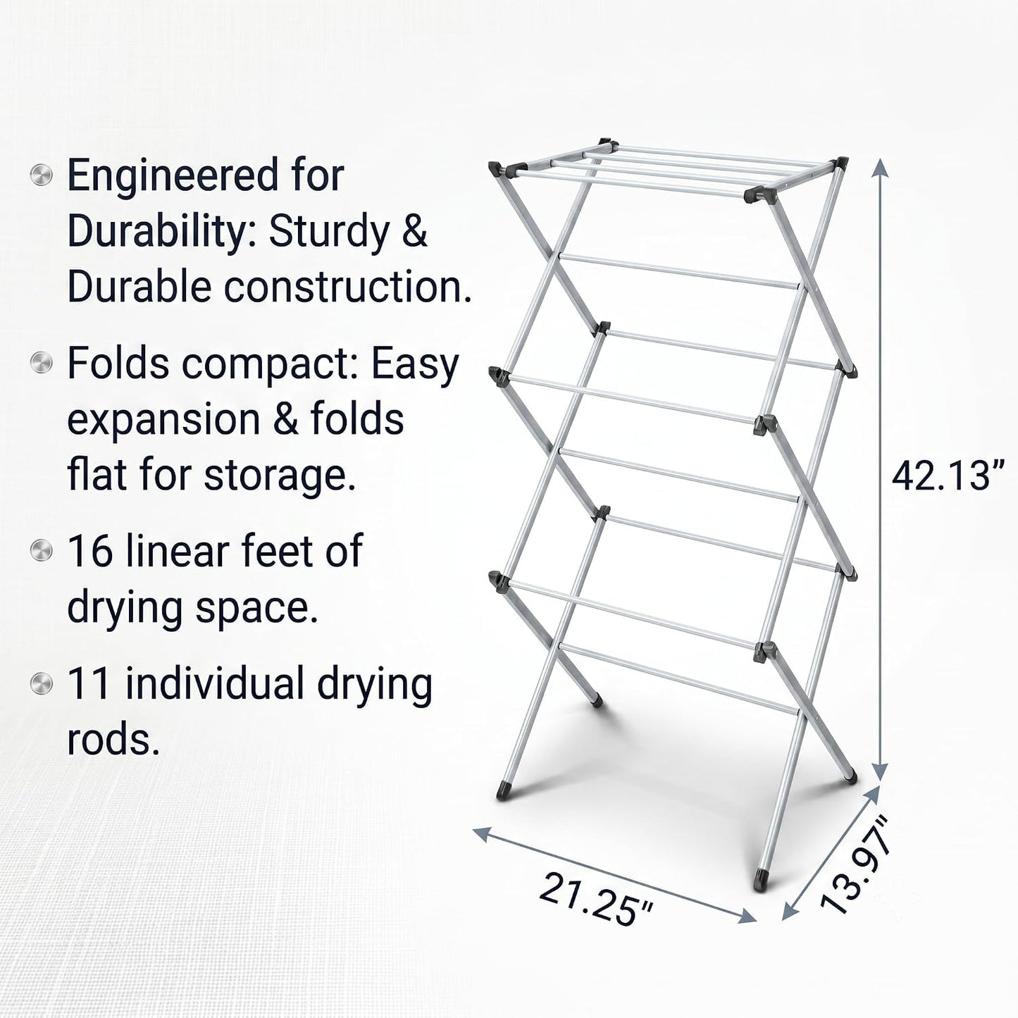Honey-Can-Do Heavy-Duty Gullwing Clothes Drying Rack, 50 lb, White | Gullwing rack adds 46 ft of drying space with dedicated shoe bars. Sturdy metal, 50 lb capacity, folds flat.