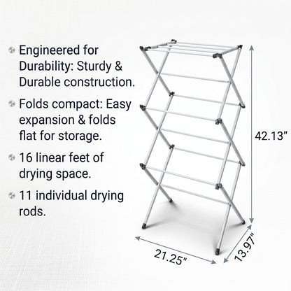Honey-Can-Do Heavy-Duty Gullwing Clothes Drying Rack, 50 lb, White | Gullwing rack adds 46 ft of drying space with dedicated shoe bars. Sturdy metal, 50 lb capacity, folds flat.