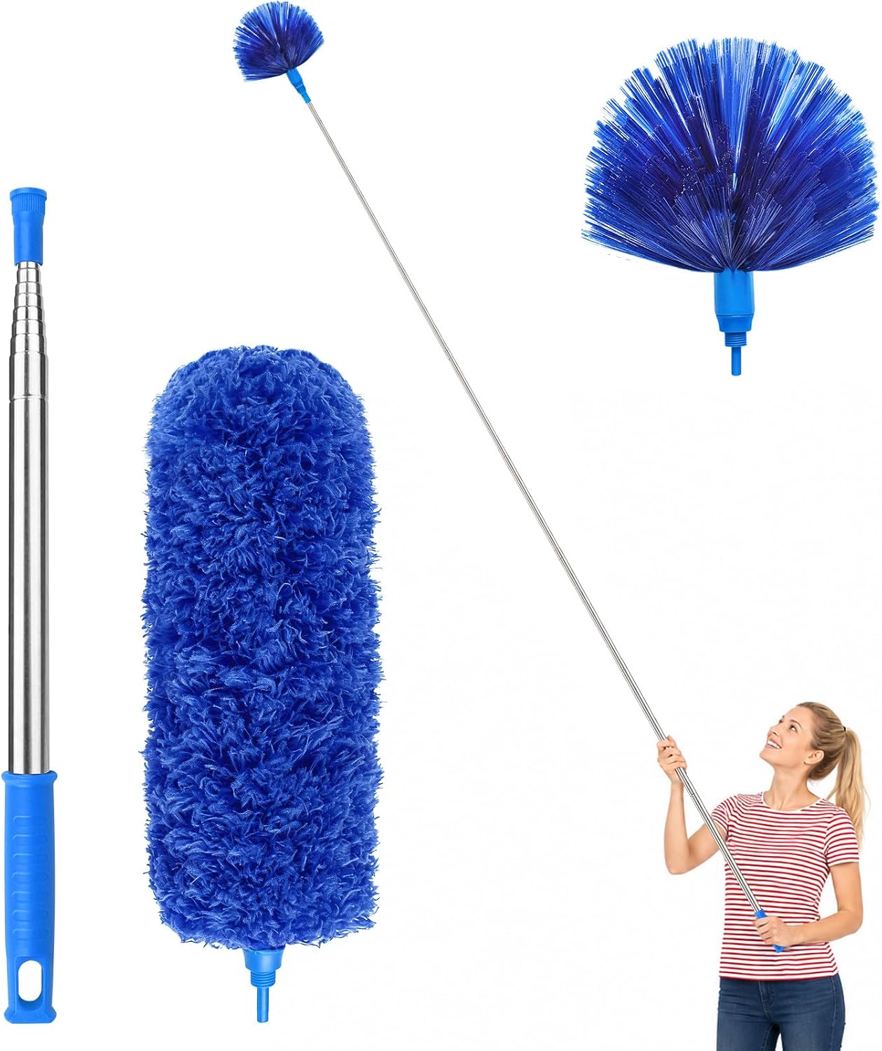 DELUX Microfiber Feather Duster Extendable Duster with 100 inches Extra Long Pole, Bendable Head & Long Handle Dusters for Cleaning Ceiling Fan, High Ceiling, Blinds, Furniture & Cars Gray