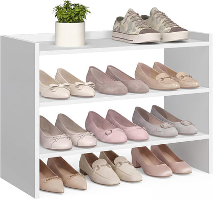 VASAGLE CUSTOS Collection - Shoe Rack for Closet, Stackable Shoe Organizer Shelf for Entryway, 2 Tiers, 11.7 x 24.4 x 14.2 Inches, White ULBS062WZ01S