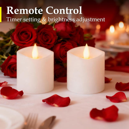 3"x4" Flickering Flameless Battery Candles with Timer, White Realistic LED Pillar Candles, Set of 2 Large Remote-Operated Candles for Home Indoor/Outdoor & Holiday Decor