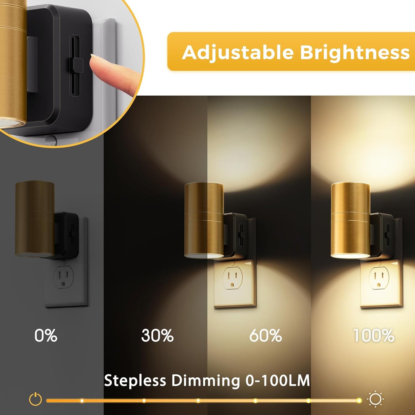 L LOHAS LED Night Light,Dimmable Night Lights Plug into Wall, 2 Pack Acrylic Nightlight with 0-100 LM Adjustable Brightness, 3000K Plug in Night Light with Dusk to Dawn Sensor, for Bathroom Hallway