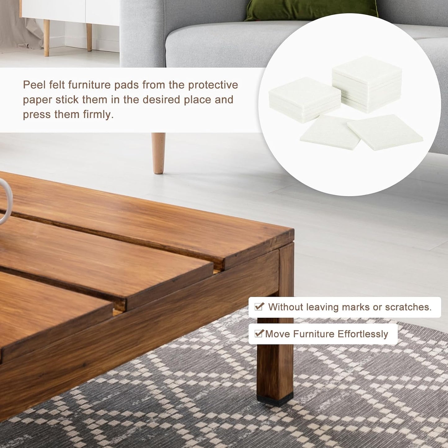 uxcell Furniture Pads, 16Pcs 2.5" - Square Self Adhesive Felt Furniture Pads, Floor Protectors for Furniture Feet Chairs Legs Hardwood Floors (Brown)