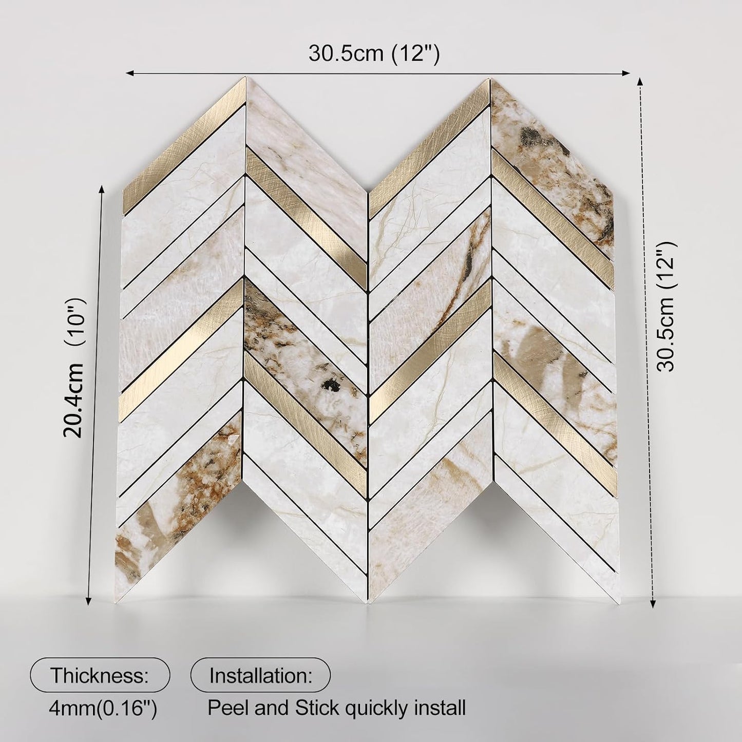 Yipscazo 10-Sheet Herringbone Backsplash Peel and Stick Tile, Polished White PVC Stick on Backsplash for Kitchen, Waterproof Self Adhesive Wall Tile for Bathroom