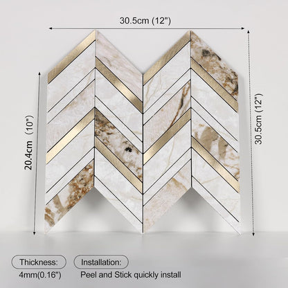 Yipscazo 10-Sheet Herringbone Backsplash Peel and Stick Tile, Polished White PVC Stick on Backsplash for Kitchen, Waterproof Self Adhesive Wall Tile for Bathroom