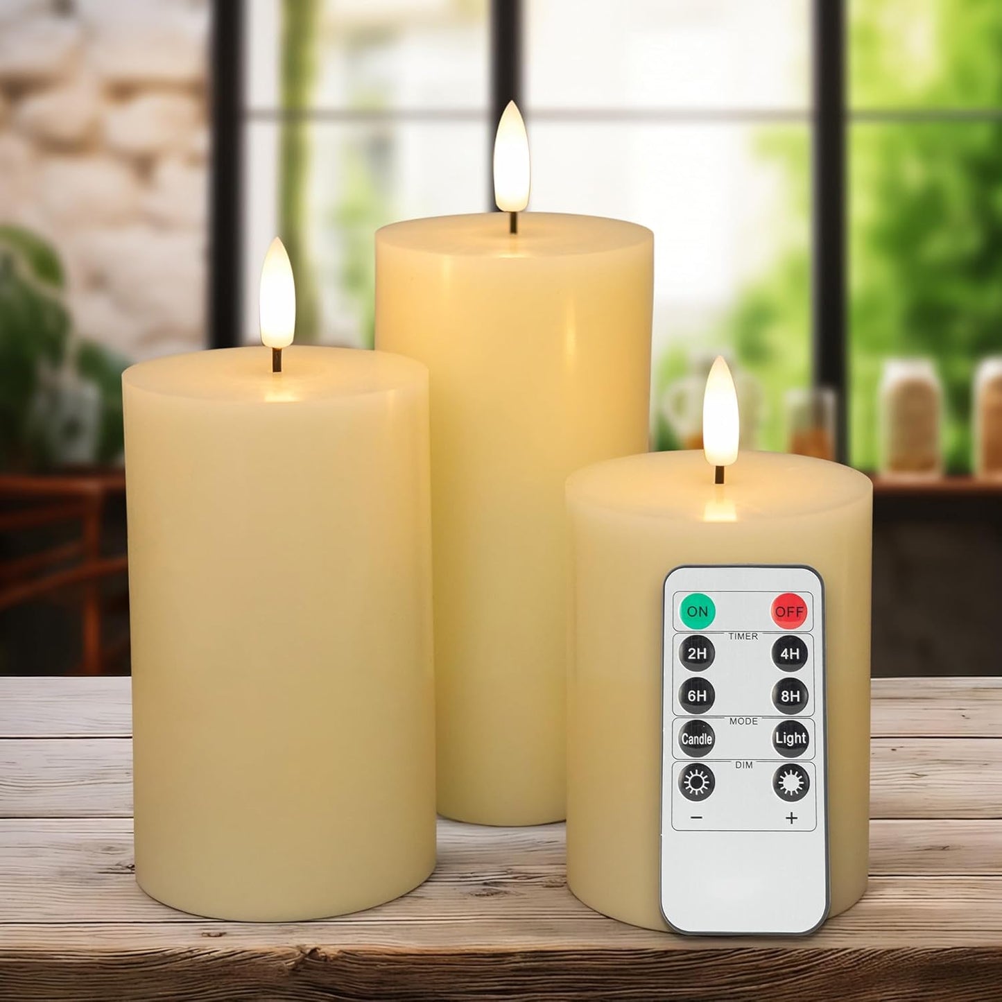 White Flameless Pillar Candles, Battery Operated Wax Candles with Remote, Flat Top Flickering Flameless Candles, LED Candle for Home, Wedding, Party Decor, Set of 3, Φ 3" H 4" 5" 6"
