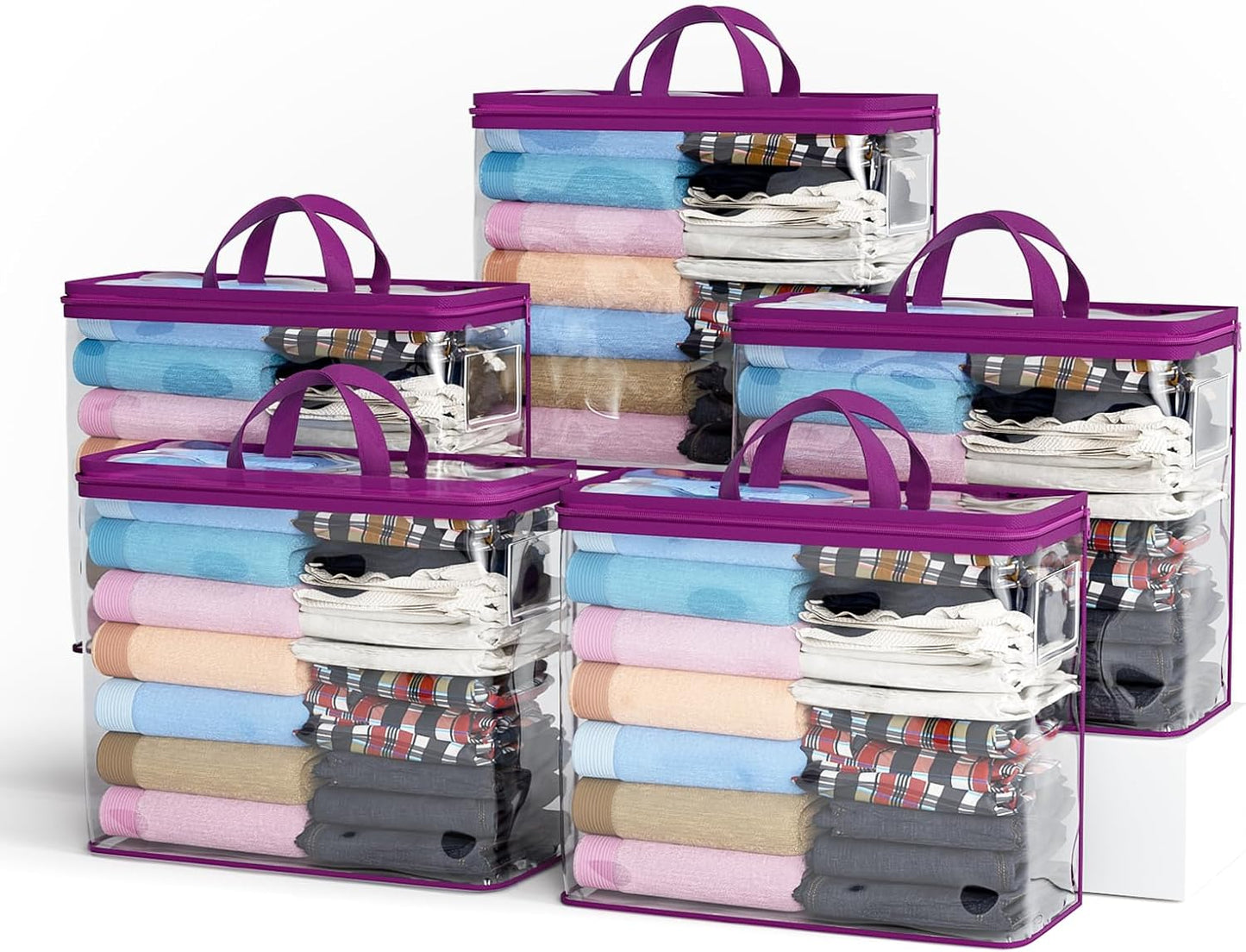 5PACK Clear Zippered Storage Bag for Clothes, 22L Clear Storage Bags, and Blanket Storage Bags for Bedding, Blankets, Comforters, Clothing, Books, DVD & CD (White)