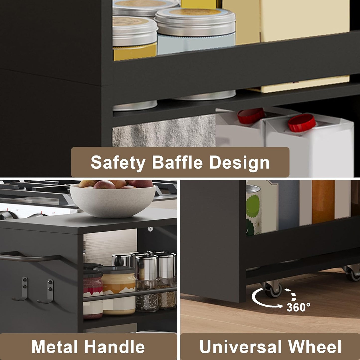 ChooChoo 4-Tier Slim Storage Cart, 7.87 inches Wide Narrow Storage Cabinet with 360° Wheels and 2 Hooks, Space-Saving Organizer for Kitchen, Narrow Places, Dining Room, Walnut+White
