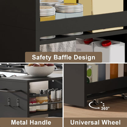 ChooChoo 4-Tier Slim Storage Cart, 7.87 inches Wide Narrow Storage Cabinet with 360° Wheels and 2 Hooks, Space-Saving Organizer for Kitchen, Narrow Places, Dining Room, Walnut+White