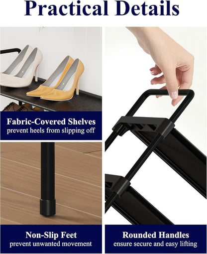 Kitsure Shoe Rack, 39" Wide Extra-Long Shoe Organizer, 3-Tier, Black | Closet, Front Door Entrance, Entryway, Stackable & Detachable Shelf, Closet Organizers and Storage