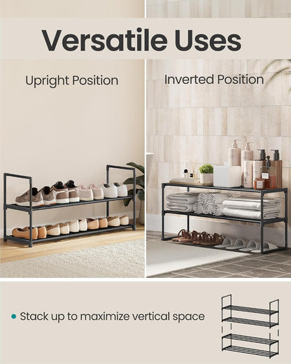 SONGMICS Shoe Rack, 6-Tier Shoe Organizer, Metal Storage Shelf, Upright or Upside Down, for 24-30 Pairs, Stackable, for Entryway, 11.8 x 36.2 x 42.7 Inches, Black ULSA306BH01