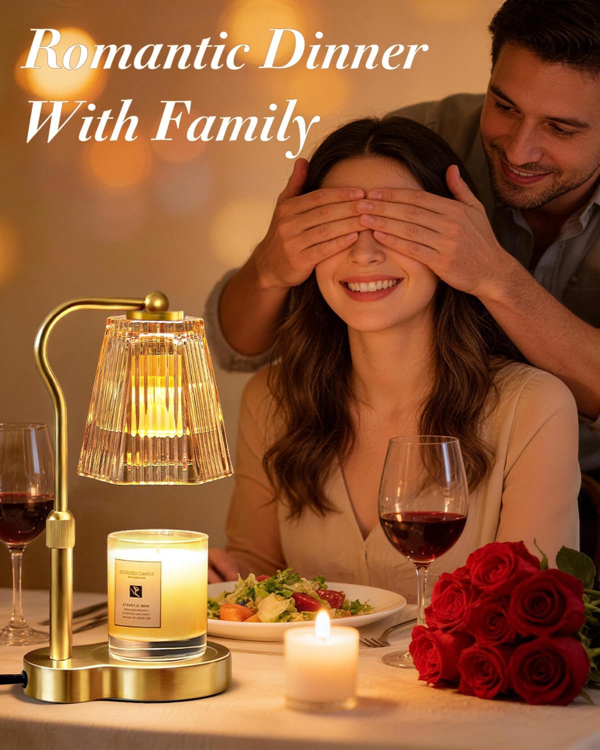 Candle Warmer Lamp with Timer & Dimmable Settings, Adjustable Height Flameless Scented Wax Melter for Jar Candles, Elegant Home Decor Warmer Lamp with 2 Bulbs, Gift for Women Mom Friend Family, Black